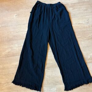 Meo Meli Wide-Leg Pants linen cotton fringe Hem detail estimated sz small boho